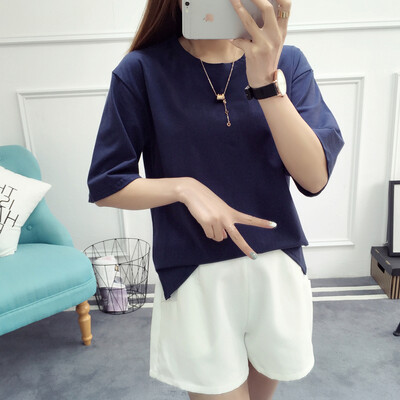 

VIVAHEART Korean casual fashion solid color round neck T-shirt short-sleeved shirt female VWTD174138 possession of blue