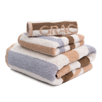 

Grace towel home textiles cotton absorbent classic horizontal stripes thickening suction towel three sets of towels * 1 towel * 1 scarf * 1 brown