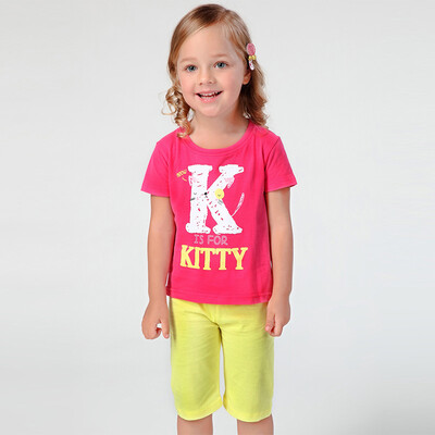 

Xin Song children 's suits girls cat stitching embroidered t-shirt shorts suit B146A rose red yellow 90