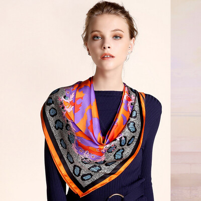 

Gemstone Butterfly Silk Scarf Women Spring & Autumn Summer Shawl Leopard Pattern Wild Sunscrew 90 90cm 16mm Heavy Satin Gift Box Panther Beat