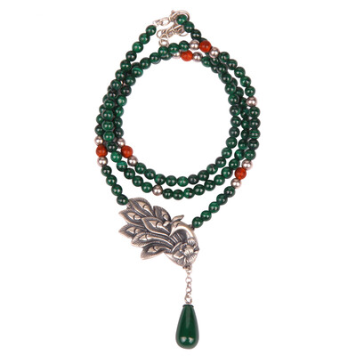 

Nostalgia PH7 Fung Hing Tantric Necklace Malachite Pendant S925 Silver Jewelry Retro Creative Creative Silver Jewelry