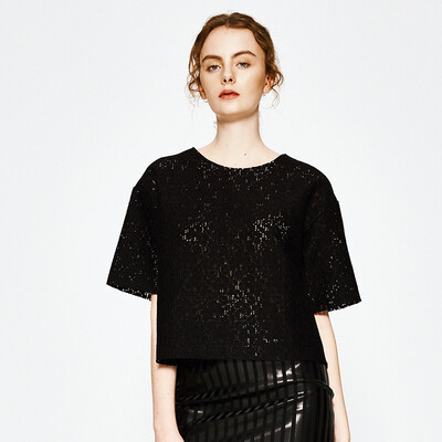 

UR Женская кружевная печать Модная элегантная футболка WE33R4EN2001 Deep Black M
