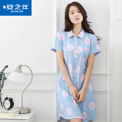 

Anzhiban Anzhiban Pajamas 2017 Summer Short Sleeve Sleeping Skirt Корейский мультфильм Материнство Платье длинный код Широкий кардиган Home Service 72J7405 Blue L