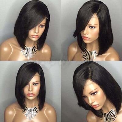 

Staight lace front human hair bob wig with bangs glueless short lace front wigs for black women