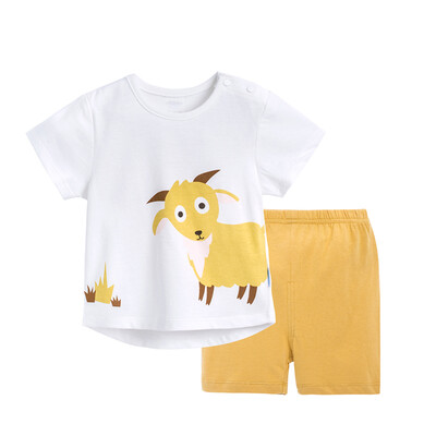 

Beibei Yi Bornbay suit summer baby cotton cartoon short sleeve suit dual use crotch 162T024B white 100
