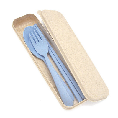 

Bancheon Wheat Straw Wash Water Cup Cutlery Series Wheat Tableware Three Piece Spoon Chopsticks Travel Portable Tableware Set Nordic Blue
