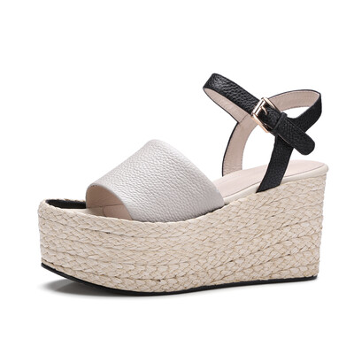 

WETKISS 2017 Genuine Leather Women Shoes High Straw Weave Wedges Platform Women Sandals Ankle Strap Sexy Open toe Summer Shoes