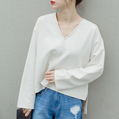 

City Plus CITYPLUS Arts Fan Long Sleeve Loose Sleeve Hooded V-Shirt Top Shirt CWTC173462 White M