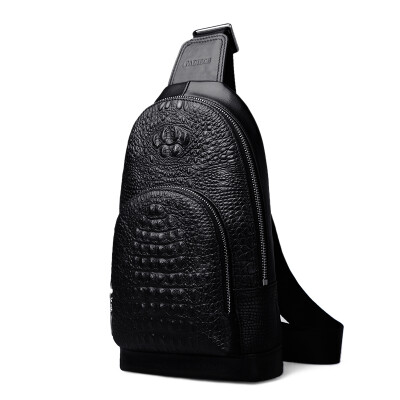 

PADIEOE (PADIEOE) chest bag men Messenger bag Korean casual shoulder bag crocodile pattern male bag first layer of leather bag wave YB160524 black