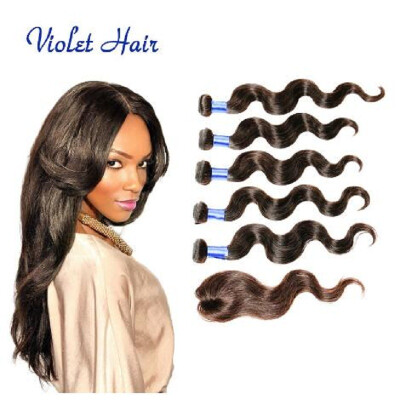 

8A Wet And Wavy Virgin Brazilian body Hair 5 Bundles With Closure Tissage Bresilienne Avec Closure Meches Bresilienne Lots 200g