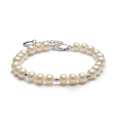 

Beijing Run Pearl Jurong 6-7mmS925 silver inlaid freshwater pearl bracelet round white alloy button 18cm 3cm