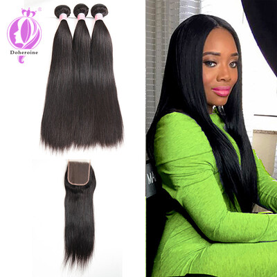 

Straight Hair Weaves With Lace Closure Brazilian Virgin Hair 3Bundles With Lace Closure 1PCS