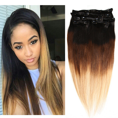 

Brazilian Virgin Hair Brazilian Straight Hair Clip In Hair Extensions #1B #1B/4/27 7pcs/Set 100g/Lot Soft Ombre Human Hair Bundles