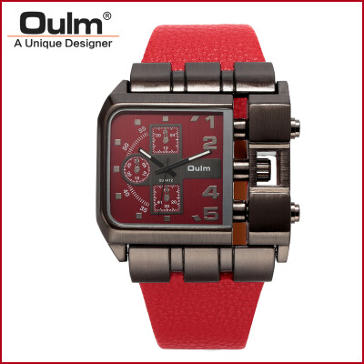 

OULM 3364 Brand Original Rectangle Unique Design Men Wristwatch Wide Dial Leather Strap Quartz Watch