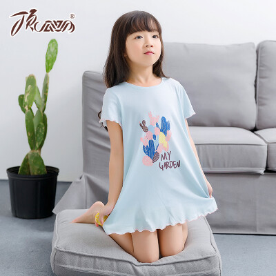 

【 】 top melon melon (dingguagua) children pajamas girls night skirts summer cotton short-sleeved round neck girls home skirt 86019 blue 90