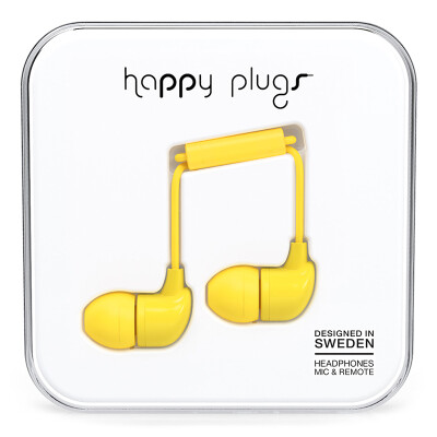 

Happy Plugs In-Ear Ear Earphone Headset Fashion Music Headset Apple Andrews Mobile Phone Headset Nordic Design Swedish Light Tide Brand Yellow