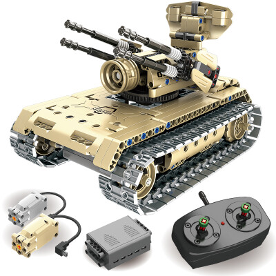 

QIHUI Puzzle Remote Control Electric Building Blocks USB Charging Children's Toys Boy Gifts High Speed ​​Motor Self-propelled Anti-aircraft Gun