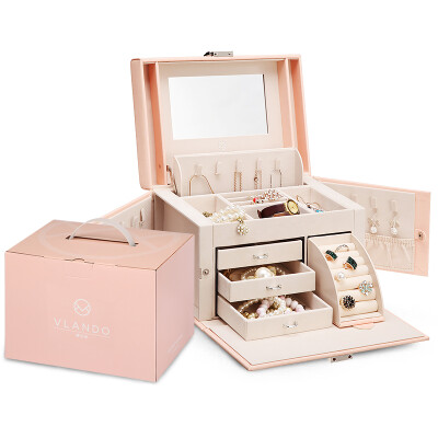 

Chandelo (VLANDO) Jewelry Box Gift Boxed Wooden Continental Style Makeup Mirror Jewelry Accessories Storage Box Birthday Gift Sakura Powder