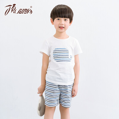 

【 】 Top Guagua (dingguagua) Children's Pajamas Boys Summer Short Sleeve Shorts Pure Cotton Round Collar Hooded Boys Home Set 86020 White 100