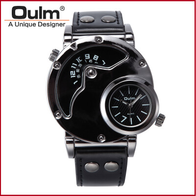 

Top Brand Luxury OULM 9591 Men Watches Stainless Steel Big Face Dual Time Leather Quartz-watch Men's Watches