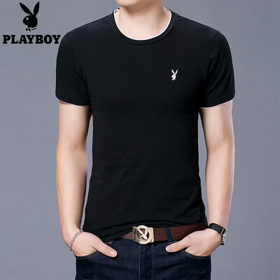 

Playboy PLAYBOY футболка Мужская повседневная шею с коротким рукавом мода дикая футболка 17001PL1917 черный 2XL