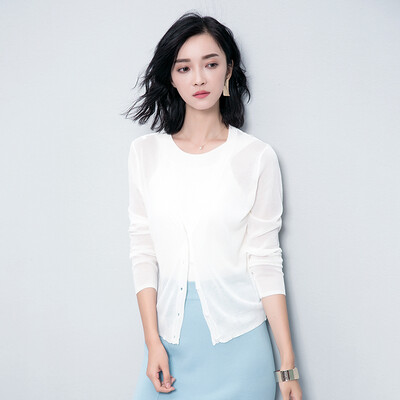 

Longyue Women&39s Wild Knit Cardigan Lace Stitching Long Sleeve Air Conditioning Shirt LWYC174206 White M