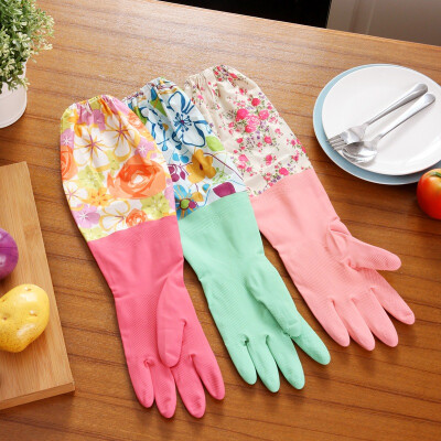 

Ou Runzhe dishwashing gloves home kitchen long version of waterproof warm cashmere custom cleaning gloves 3 sets