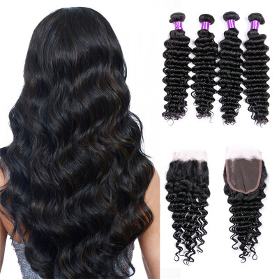 

Mink Brazilian Deep Wave Virgin Hair Bundles With Closure Loose Deep Curly Weave Human Hair With Closure Unice Hair With Closure