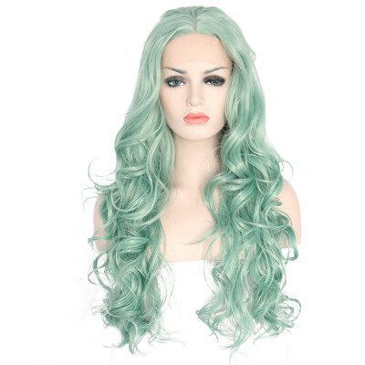 

Anogol Long Wavy Green Lace Front Wig Peruca Laco Sintetico Glueless Synthetic HeResistant at Body Wave Natural Hair Wigs