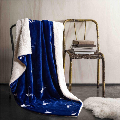 

Yalu freedom of the blanket home textiles lamb velvet Falaume composite blankets double blankets home office lunch blanket deers head - blue 150 200cm