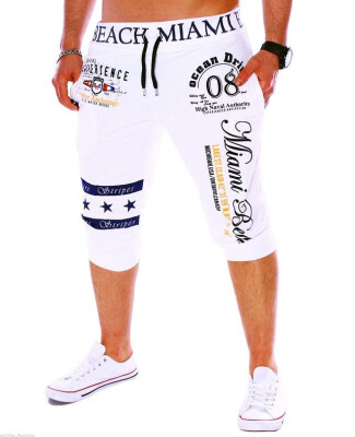 

New mens pants casual drawstring elastic waist fashion printing letter loose sports