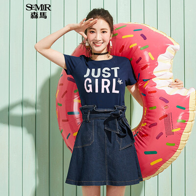 

Semir Semir short sleeve T-shirt summer round neck Korean casual letter cotton half-sleeved T-shirt 12216000004 dark blue