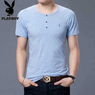 

Playboy T Shirt Men Round Neck Pure Color Short Sleeve Shirt