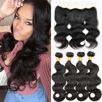 

Best Peruvian Virgin Hair Body Wave With Closure 4 Bundles With 13*4 Full Lace Frontals Human Hair Weave With Lace Frontal Closure