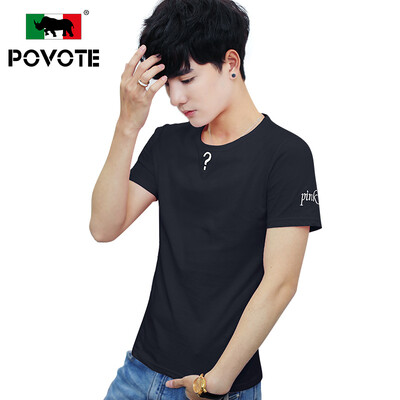 

Paulo rhinoceros (POVOTE) T-shirt men's round neck Slim solid color cotton symbol letters printed short section of young men's youth casual men's clothing PVYRT233 green