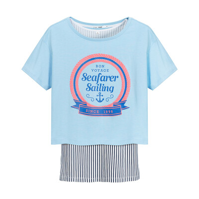 

Semir Semir Short Sleeve T-Shirt Summer Lady Print Striped Loose T-Shirt Two-piece Set 12216000006 Dark Blue S