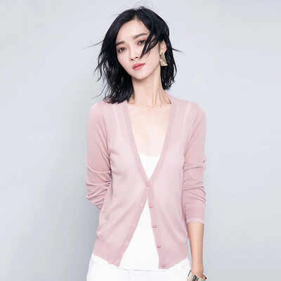 

Longyue Women&39s Wild Knit Cardigan Lace Stitching Long Sleeve Air Conditioning Shirt LWYC174206 Pink L