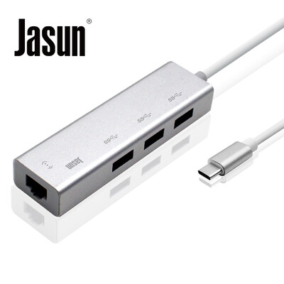 

JASUN USB31 Type-C to Gigabit Ethernet 3 USB30HUB Hub Splitter Free 12-inch MacBookUSB-C Splitter Aluminum Alloy JS-058