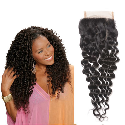 

beauty length Peruvian virgin hair closure deep wave Peruvian human hair lace closure cheap 44 lace closure