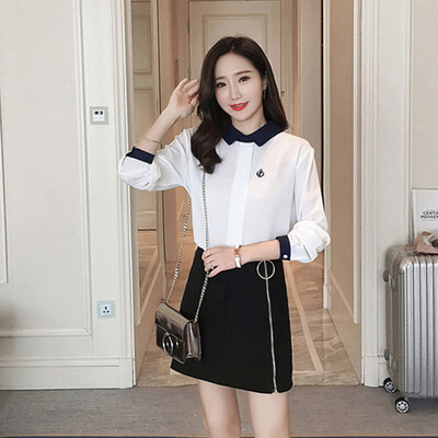 

Longyue women's wild long-sleeved shirt Slim simple temperament chiffon shirt LWCC173410 white L