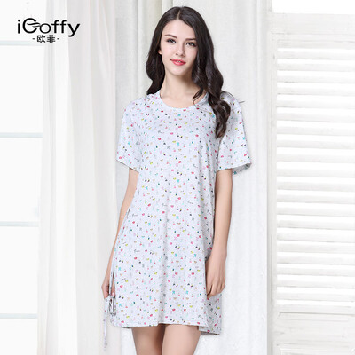 

iCoffy home service female spring small animal print short sleeve sleep skirt cute sweet autumn piece skirt cartoon animal OF8005  code