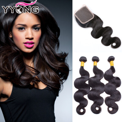 

YYONG Hair Brazilian Body Wave With Closure 3 Pcs Hair Bundles With Lace Closures YYONG Hair Company Bundles With Closure Amazing