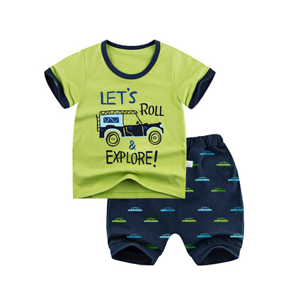 

Yue Tong Lai children's suit summer boy short-sleeved T-shirt harem pants summer suit Y1919 line car 160