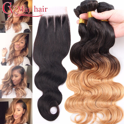 

1B27 Peruvian Body Wave 3 Bundles With Lace Closure Ombre Bundles With Closure Ombre Wet And Wavy Human Hair With Closure