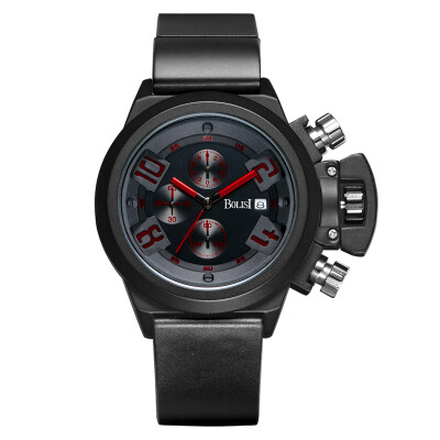 

BOLISI 8202 Chronograph Watch Mens Quartz Black Silicone Strap Sport Wristwatch