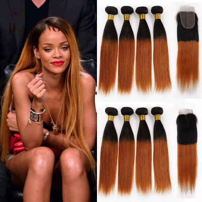 

Ombre Straight Peruvian Virgin Hair With Closure Recool Peruvian Straight Hair Weave Ombre Human Hair 3 Bundles With Closure