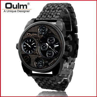 

OULM Brand Men's Fashion Sports Stainless Steel Double Movement Classic Vintage Quartz Watch Multiple Time Zone