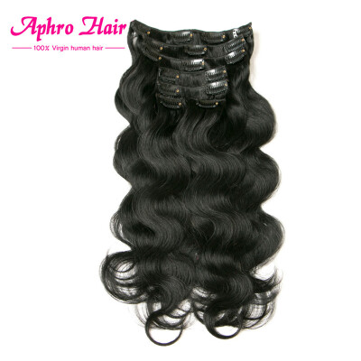 

Aphro Hair Brazilian virgin hair 7Pcs Clip In Hair Extension Body Wave natural black color 18,20,22inches/70G 24inches/100g