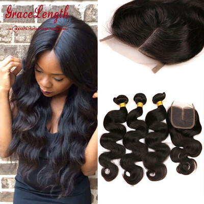 

8A Peruvian Virgin Hair Body Wave With Closure 3 Bundles Peruvian Body Wave Hair With Closure Natural Color Human Hair Extensions