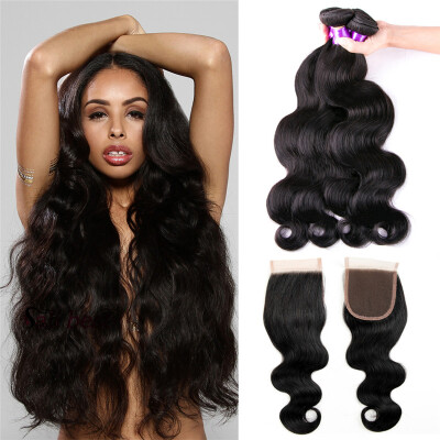 

8A Mink Brazilian Virgin Hair Body Wave With Closure Rosa Hair Products With Closure Human Hair Weave Bundles With Lace Closure